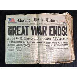  GREAT WAR ENDS  AUG 15,1945 CHICAGO TRIBUNE-FULL PAPER