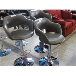 GROUP OF 3 CHROME AND GREY BAR STOOLS