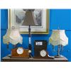 Image 1 : GROUP OF 6 DECORATIVE PIECES; 2 MANTEL CLOCKS, 3 LAMPS AND SMALL MAGAZINE BOX