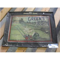 VINTAGE GREENS LAWN MOWERS TIN LITHOGRAPH COLLECTORS SIGN