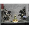 Image 1 : 2 METAL ROMAN HORSEMAN STATUES AND METAL HINDHU BUDDHA STATUE