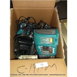 BOX: ASSORTED BATTERY CHARGES, 2+