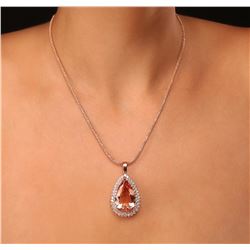 14KT Rose Gold GIA Certified 31.73 ctw Morganite and Diamond Pendant With Chain