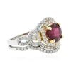 Image 2 : 14KT Two-Tone Gold 2.20 ctw Ruby and Diamond Wedding Set
