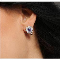 14KT White Gold 1.08 ctw Tanzanite and Diamond Earrings