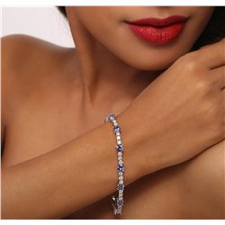 14KT White Gold 6.48 ctw Tanzanite and Diamond Tennis Bracelet