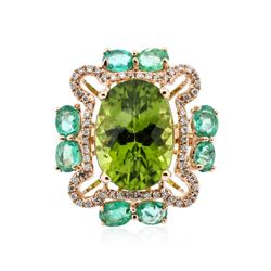 18KT Rose Gold 7.40 ctw Peridot, Emerald and Diamond Ring