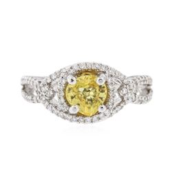 14KT White Gold 1.08 ctw Yellow Sapphire and Diamond Ring