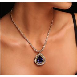 14KT Yellow Gold 20.44 ctw GIA Certified Tanzanite and Diamond Necklace