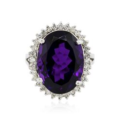 14KT White Gold 13.37 ctw Amethyst and Diamond Ring