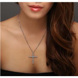 14KT White Gold 0.77 ctw Diamond Cross Pendant With Chain