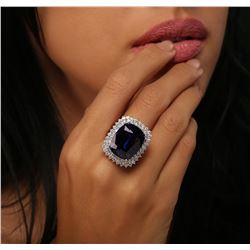 14KT White Gold GIA Certified 29.75 ctw Tanzanite and Diamond Ring