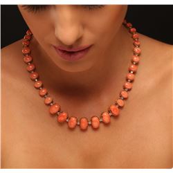 14KT Yellow Gold 78.52 ctw Coral and Diamond Necklace