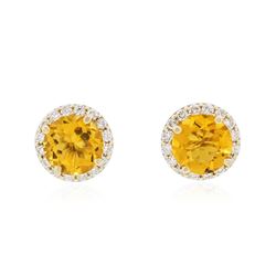 14KT Yellow Gold 5.24 ctw Citrine and Diamond Stud Earrings