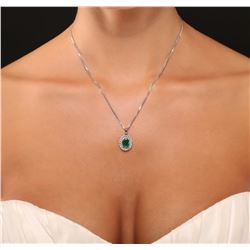 14KT White Gold 1.33 ctw Emerald and Diamond Pendant With Chain