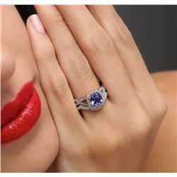 14KT White Gold 1.22 ctw Tanzanite and Diamond Ring and Guard