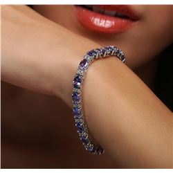 14KT White Gold 15.39 ctw Tanzanite and Diamond Bracelet