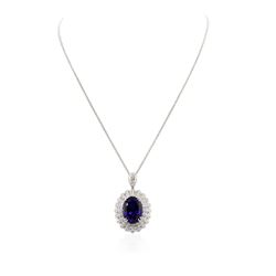 18KT White Gold GIA Certified 22.25 ctw Tanzanite and Diamond Pendant With Chain