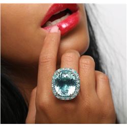 18KT Two-Tone Gold GIA Certified 39.59 ctw Paraiba Tourmaline and Diamond Ring