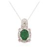 Image 4 : 14KT White Gold 1.88 ctw Emerald and Diamond Pendant With Chain