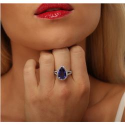 14KT White Gold 4.01 ctw Tanzanite and Diamond Ring