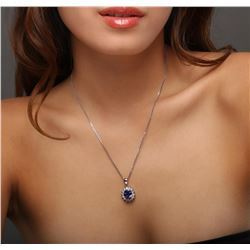 14KT White Gold 3.15 ctw Tanzanite and Diamond Pendant With Chain