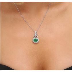 14KT White Gold 4.46 ctw Emerald and Diamond Pendant With Chain