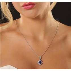 14KT White Gold 4.11 ctw Tanzanite and Diamond Pendant with Chain