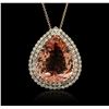 Image 3 : 14KT Rose Gold GIA Certified 58.12 ctw Morganite and Diamond Pendant With Chain