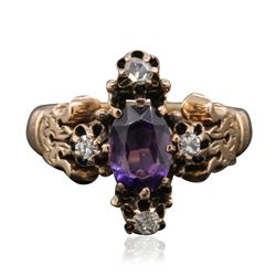 14KT Yellow Gold 1.00 ctw Amethyst and Diamond Ring