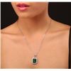 Image 1 : 14KT White Gold 7.76 ctw Emerald and Diamond Pendant With Chain