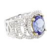 Image 2 : 14KT Two-Tone Gold 2.88 ctw Tanzanite and Diamond Ring