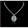 Image 3 : 18KT White Gold 5.64 ctw Emerald and Diamond Necklace
