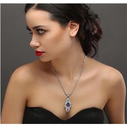 18KT White Gold 5.72 ctw Tanzanite and Diamond Necklace