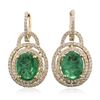 Image 3 : 14KT Yellow Gold 5.84 ctw Emerald and Diamond Earrings