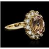 Image 4 : 14KT Yellow Gold 3.24 ctw Morganite and Diamond Ring