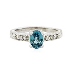 14KT White Gold 1.41 ctw Blue Zircon and Diamond Ring