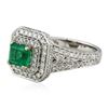 Image 4 : 14KT White Gold 0.83 ctw Emerald and Diamond Ring