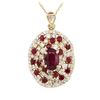 Image 4 : 14KT Yellow Gold 5.71 ctw Ruby and Diamond Pendant With Chain