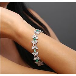 18KT White Gold 3.20 ctw Emerald and Diamond Bracelet