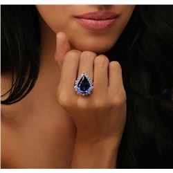 14KT White Gold GIA Certified 20.06 ctw Tanzanite and Diamond Ring