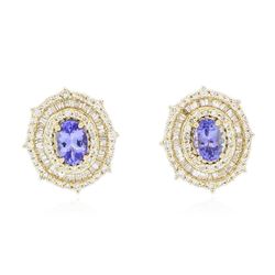 14KT Yellow Gold 1.88 ctw Tanzanite and Diamond Stud Earrings