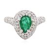 Image 3 : 18KT White Gold 0.98 ctw Emerald and Diamond Ring