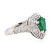 Image 4 : 18KT White Gold 0.98 ctw Emerald and Diamond Ring