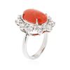 Image 6 : 14KT White Gold 5.19 ctw Coral and Diamond Ring