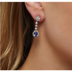 14KT White Gold 3.18 ctw Tanzanite and Diamond Earrings