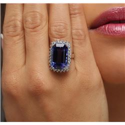 14KT White Gold GIA Certified 22.54 ctw Tanzanite and Diamond Ring