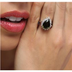 14KT White Gold 3.23 ctw Green Tourmaline and Diamond Ring