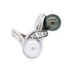 Image 1 : 14KT White Gold Pearl and Diamond Ring