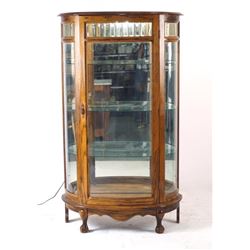 Oak reproduction china cabinet with prism glass